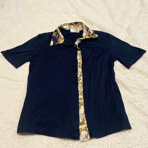 Dior womens navy bluegold trim collared button down cotton shirt size large